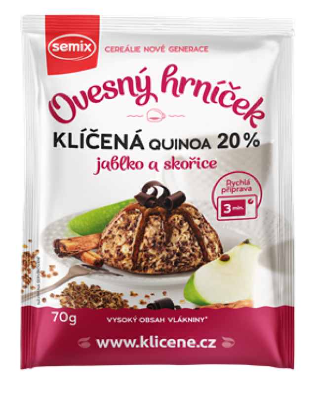 Ovesný bezlepkový hrníček s klíčenou quinoou, jablky a skořicí